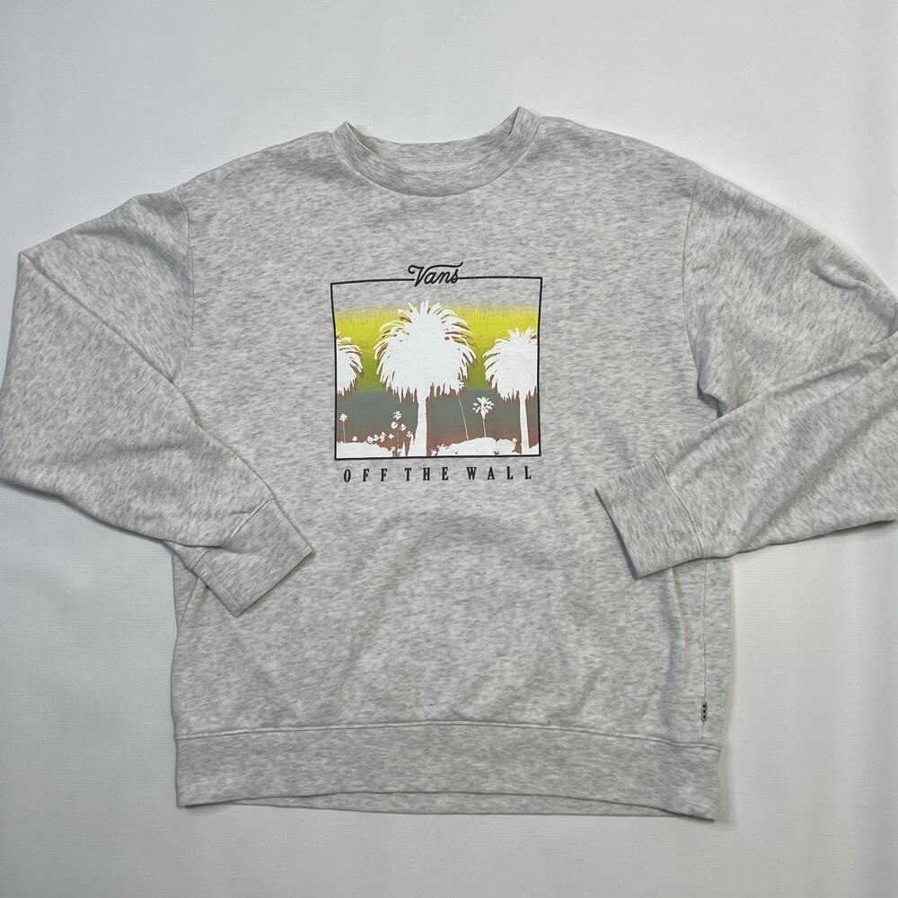 Vans Sweatshirt Mens Medium Gray Off The Wall Palm Trees Crewneck Pullover Skate